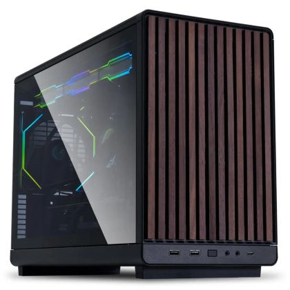 Кутия Lian Li DAN A3-mATX Wood Edition Black, Tempered Glass, Micro Tower