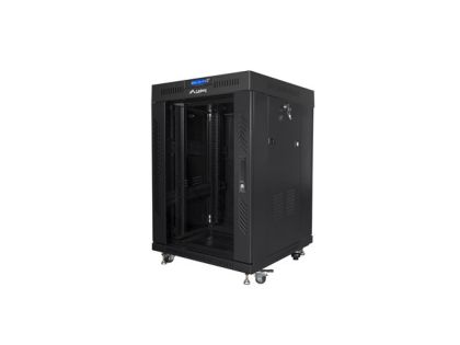 Комуникационен шкаф Lanberg rack cabinet 19" free-standing 15U/600x600 (flat pack) with glass door lcd black v2