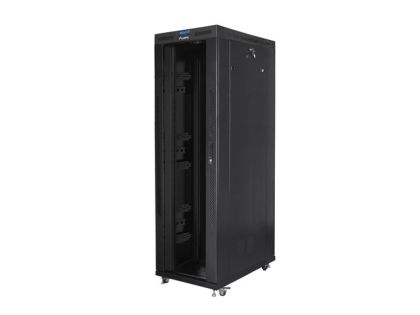 Комуникационен шкаф Lanberg rack cabinet 19" free-standing 42U/800x1200 (flat pack) with glass door lcd black v2
