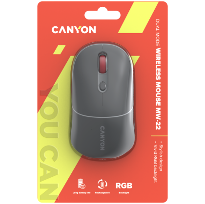 Безжична мишка Canyon OnClick 22 Bluetooth / 2.4GHz 1600DPI Li-Ion (CNS-CMSW22DG)
