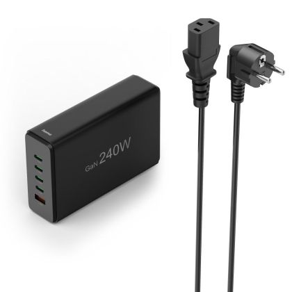 HAMA Зарядна станция 240 W, GaN, Fast Charger, 4 x USB-C, 1 x USB-A, PD