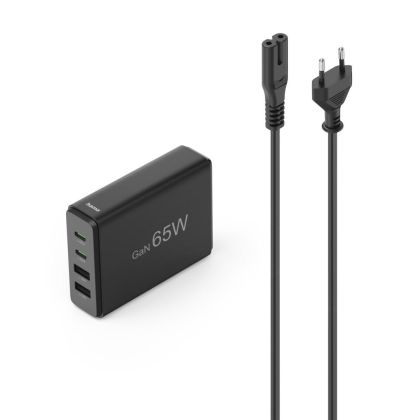 HAMA Зарядна станция 65 W, GaN, Fast Charger, 2 x USB-C, 2 x USB-A, PD