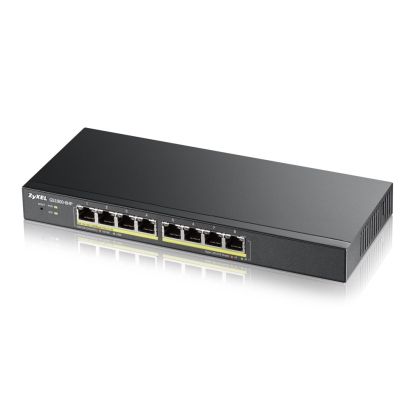 Комутатор ZyXEL GS1900-8HP, 8-port GbE L2 PoE Smart Switch, 802.3at, desktop, fanless, 70 Watt