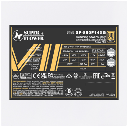 Super Flower Leadex VII XG 850W ATX 3.1, 80 Plus Gold, Fully Modular, Flat White Cables, 140mm Fan, 150mmx150mmx86mm, White, 10 Year Warranty
