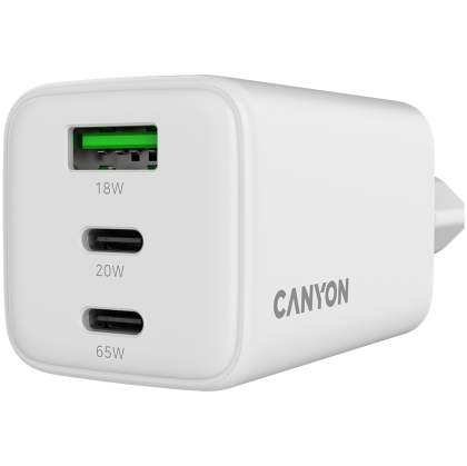 Зарядно устройство Canyon OnCharge 65W GaN 2xUSB-C 1xUSB-A (CNS-CUW65ACC)