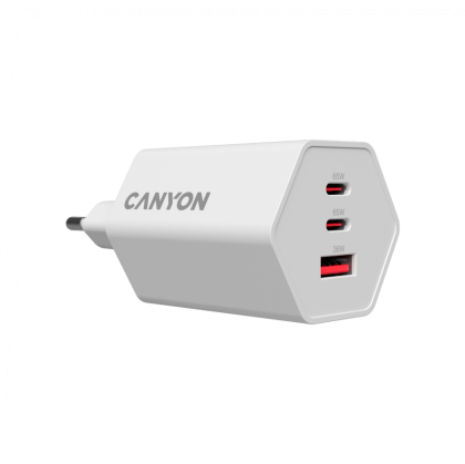 Захранващ адаптер Canyon Hexagon 65W GaN 2xUSB-C 1xUSB-A (CND-CHAHEX65W)