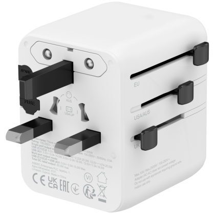 Туристически адаптер Canyon OnTour 20W GaN 2x USB-C USB-A EU/UK/US/AUS (CNS-TA20W1005W)