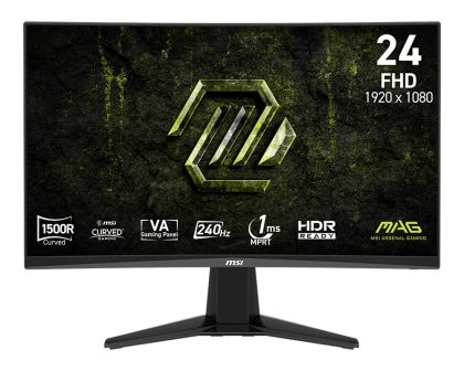 Монитор MSI MAG 245C X24 Gaming Monitor, 23.6", 1ms, 240Hz Curve 1500R VA, 1920x1080, AMD FreeSyncPremium, AI Vision, Console Mode, HDR Ready, 300nits AG, 1.07B, 3000:1, 100M:1, DP(1.2a), 2xHDMI(2.0b), Headphone out, Tilt, VESA 100, Black, 3.2kg