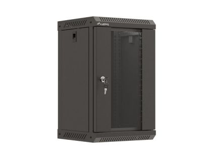 Комуникационен шкаф Lanberg rack cabinet 10" wall-mount 9U/300x300 (flat pack) with glass door black