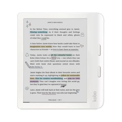 Електронен четец Kobo Libra Colour 7" 32GB подсветка IPX8 (N428-KU-WH-K-CK)