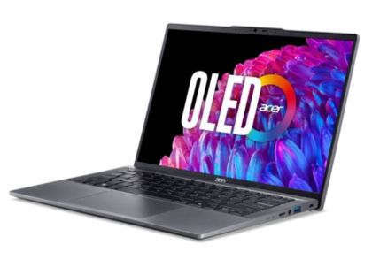Лаптоп Acer Swift Go SFG14-63-R1DP, AMD Ryzen 7 8845HS (up to 5.1GHz,16MB), 14'' CineCrystal OLED WQ2.8K 90Hz (2880x1800), AMD Radeon Graphics,16GB LPDDR5 onboard, 512GB SSD NVMe, 50Wh, WIFI6E+BT5.3, QHD Cam, MicroSD Reader, Win 11 Home, Backlit KBD, Stee