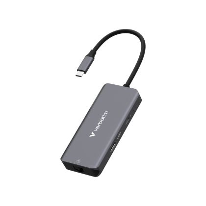 Мултипорт адаптер Verbatim Essentials USB-C към HDMI 4K RJ45 3xUSB-A PD 100W (32157)