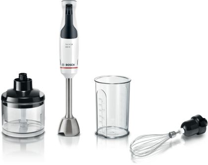 Пасатор Bosch MSM4W421, SER4, Blender, ErgoMaster, 800 W, Dynamic Speed Control, QuattroBlade System, Included Blender, Chopper, Stainless steel whisk & Measuring cup, White