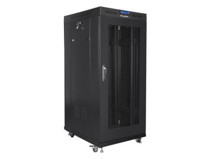 Комуникационен шкаф Lanberg rack cabinet 19" free-standing 27U / 600x800 self-assembly flat pack with mesh door LCD, black