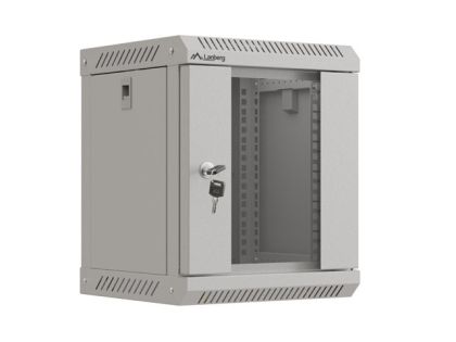 Комуникационен шкаф Lanberg rack cabinet 10" wall-mount 6U/300x300 (flat pack) with glass door grey