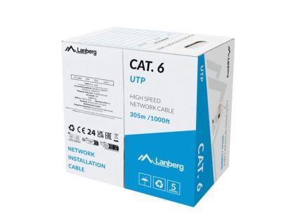Кабел Lanberg LAN cable CAT.6 305m solid cca grey fluke passed