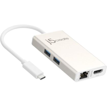 Мултипорт адаптер j5create USB-C към HDMI 4K LAN 2x USB 3.0 PD (JCA374)