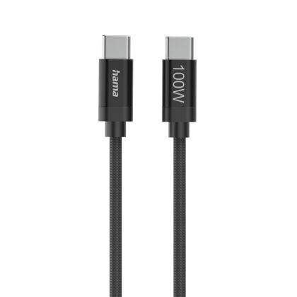 Hama Кабел за зареждане, "Fabric", USB-C - USB-C, 100 W, 1.5 m, Nylon, black