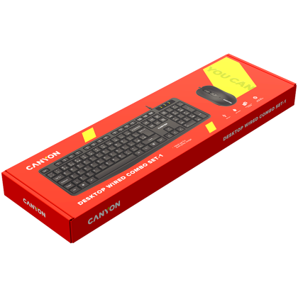 Комплект клавиатура и мишка Canyon SET-1 USB 1600DPI БДС/EN (CNE-CSET1-BG)