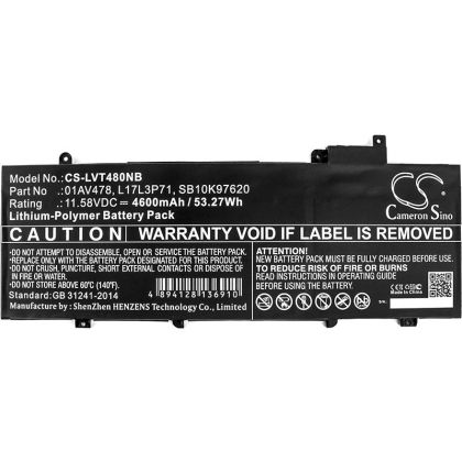 Батерия за лаптоп Cameron Sino за Lenovo ThinkPad T480s 4605mAh 11.4V (CS-LVT480NB)