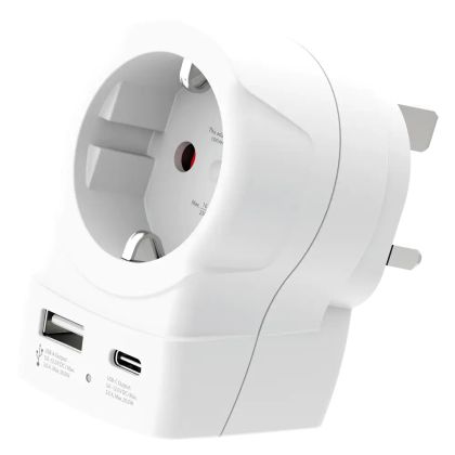Skross универсален адаптер Europe to UK + 1 x USB  A/C порт, 20W 1500283E