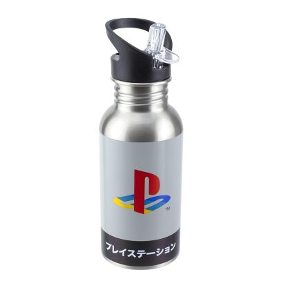 Бутилка за вода Paladone : PlayStation - Heritage Metal Water Bottle with Straw - 480ml