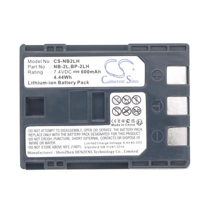 Camera Battery for CANON NB2LH LiIon 7.4V 600mAh Cameron Sino