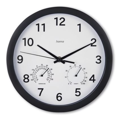 Стенен часовник "Malta", диаметър 25 см, тих, Термометър / Хигрометър