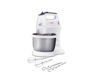 Миксер Tefal HT312138, Quick mix Hand Mixer with bowl, 300 W, 5 Speeds + turbo, 2 Beaters, 2 Dough hooks, automatic rotating bowl, white & inox standbowl