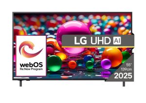 Телевизор LG 55UA74003LB, 55" 4K UltraHD TV 4K (3840x2160), DVB-T2/C/S2, webOS 25 Smart, ThinQ AI, Alpha 7 AI Processor, WiFi, HDR10 pro, HLG, ALLM/HGiG, 4K Upscaling, AI Sound pro, Multiple View, HDMI eARC, LAN, USB, Bluetooth, Google Cast, 2 Pole Stand,
