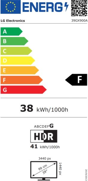 Монитор LG 39GX900A-B, 39", OLED UltraGear 21:9 Curved, 0.03 ms, WQHD (3440x1440), 240Hz, HDR 10, 1500000:1, 250 cd/m2, DCI-P3 98.5%, VRR, Free-sync, G-Sync, USB-C, PD 65W, HDMI, DP, PBP, Speakers 7Wx2, LG Switch, Height, Swivel, Tilt, Black