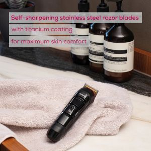 Машинка за подстригване Beurer MN4X beard styler, 2 Attachments, slim titanium contour blade, Battery and mains operation, LED display, 10 cutting lengths, 2 comb attachments with length adjustment: 3-7 and 8-12 mm,Water-resistant