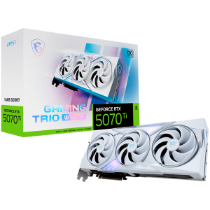 MSI Video Card Nvidia GeForce RTX 5070 TI 16G GAMING TRIO OC WHITE, 16GB GDDR7, 256bit, Effective Memory Clock: 28000MHz, Boost: 2580 MHz, 8960 CUDA Cores, PCIe 5.0, 3x DP 2.1b, HDMI 2.1b, Triple Fan, 1x16pin, 750W Recommended PSU, 3Y