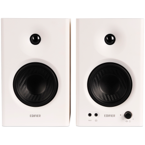 Edifier MR4 Active Studio Monitors, RCA, AUX, TRS, 1-inch Tweeters, 4-inch Woofers, 42W (RMS), Control Knob, White