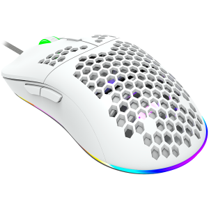 CANYON Puncher GM-11, Gaming Mouse with 7 programmable buttons, Pixart 3519 optical sensor, 4 levels of DPI and up to 4200, 5 million times key life, 1.65m Ultraweave cable, UPE feet and colorful RGB lights, White, size:128.5x67x37.5mm, 105g