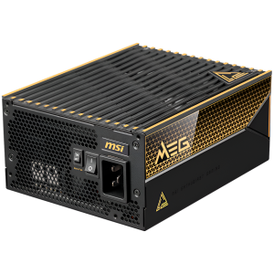 MSI MEG Ai1600T PCIE5 Power Supply 1600W, 80 PLUS Titanium, Dual PCIe 5.1 Cables, ATX 3.1, Software Sync, Mystic Light, 135mm Fan, Fan Stop, OCP/OTP/OPP/SCP/OVP/UVP/SIP/NLO, Interleaved PFC, Braided Cables, Dimensions: 190mmx150mmx86mm, 12Y Warranty