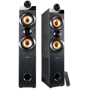 F&D T-70X 2.0 Floorstanding Speakers, 160W RMS (80Wx2), 1'' Tweeter + 5.25'' Speaker + 8'' Subwoofer for each channel, BT 5.0/HDMI(ARC)/Optical/Coaxial/AUX/USB/FM/Karaoke function/ LED Display/Remote control/Microphone included/Wooden/Black