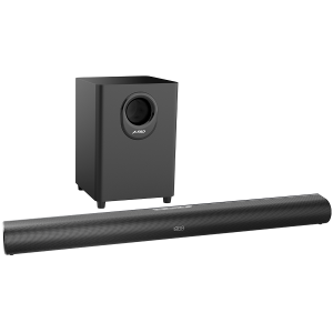 F&D HT-330 2.1 TV Soundbar with Wired Subwoofer, 80W RMS (20Wx2+40W), Full-range speaker: 50x90mm + 6.5'' Subwoofer, BT 5.0/Optical/AUX/HDMI/USB/LED Display/Remote Control/Wooden/Black