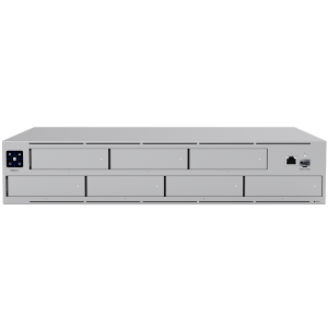 Ubiquiti UNAS-Pro-EU 2U rack-mount NAS with (7) 2.5/3.5" drive bays and 10 Gbps performance designed for large-scale file storage and sharing, (7) 2.5/3.5" HDD / SSD support, 10G SFP+ uplink and (1) GbE RJ45 port
