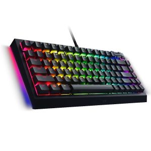Razer BlackWidow V4 75%, Gaming Keyboard, US Layout, Razer Chroma RGB, Hot-swappable Design, Detachable Type C Cable, PCB & Case sound dampening foam, Up to 8,000 Hz polling rate, Doubleshot ABS Keycaps, Magnetic Plush Leatherette