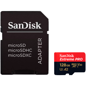 SANDISK Extreme PRO microSDXC 128GB + SD Adapter + 2 years RescuePRO Deluxe up to 200MB/s & 90MB/s Read/Write speeds A2 C10 V30 UHS-I U3