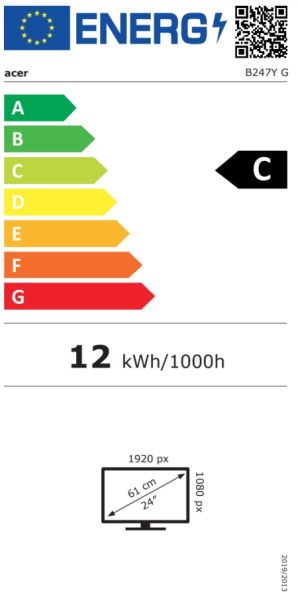 Монитор Acer Vero B247YGbmiprzx, 23.8" IPS LED, ZeroFrame FHD (1920x1080) AG, 4ms (GTG), 120Hz, 100M:1, 1500:1, 250nits, 99% sRGB, HDMI, VGA, DP, USB3.2x4 USB-B(1up 4down), Speakers 2x2W, Audio In/Out, ERGOstand, TUV, Energy Efficiency Class C, VESA, Blac