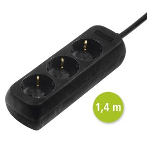 Hama 3-Way Power Strip, with Incr. Touch Protect., 1.4 m, black
