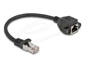 Delock Мрежов кабел удължителен S/FTP RJ45 мъжко към RJ45 женско, Cat. 6A, 25 cm, черен