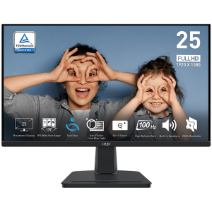 MSI PRO MP251 Professional Business Monitor, 24.5" 100Hz, FHD (1920x1080) 16:9, IPS Anti-glare, 1ms/4ms, 300nits, 1300:1, 178/178, Adaptive-Sync, Tilt, Speakers, 1x D-Sub(VGA), 1x HDMI, 3Y Warranty