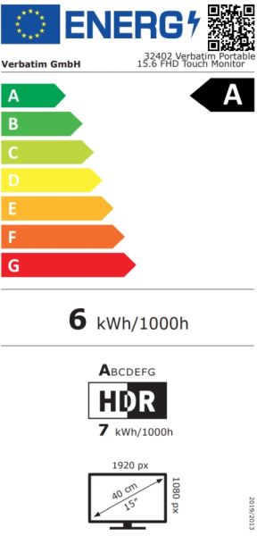 Монитор Verbatim Portable 15.6" Touch Monitor LIGHT