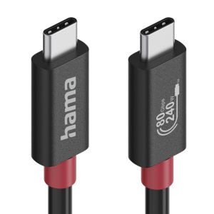 HAMA Кабел USB-C еMarker, USB 4 Gen 4, 80 Gbit/s, 1 м, 5 A, 240 W ,черен