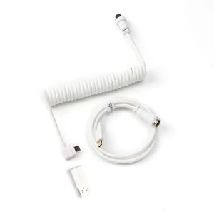 Кабел за клавиатура Keychron Coiled Aviator Cable Angled USB-C - White