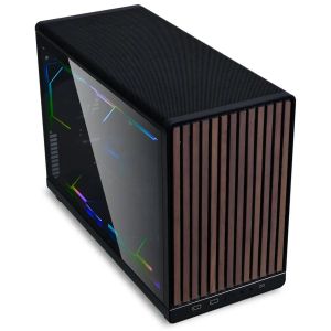 Кутия Lian Li DAN A3-mATX Wood Edition Black, Tempered Glass, Micro Tower