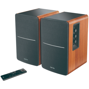 Edifier R1280DBs 2.0 Bookshelf Speakers, BT V5.1, Optical, Coaxial, RCA, 0.5-inch Tweeters, 4-inch Drivers, Sub-Out, 42W (RMS), Control Knobs and Remote Control, Brown